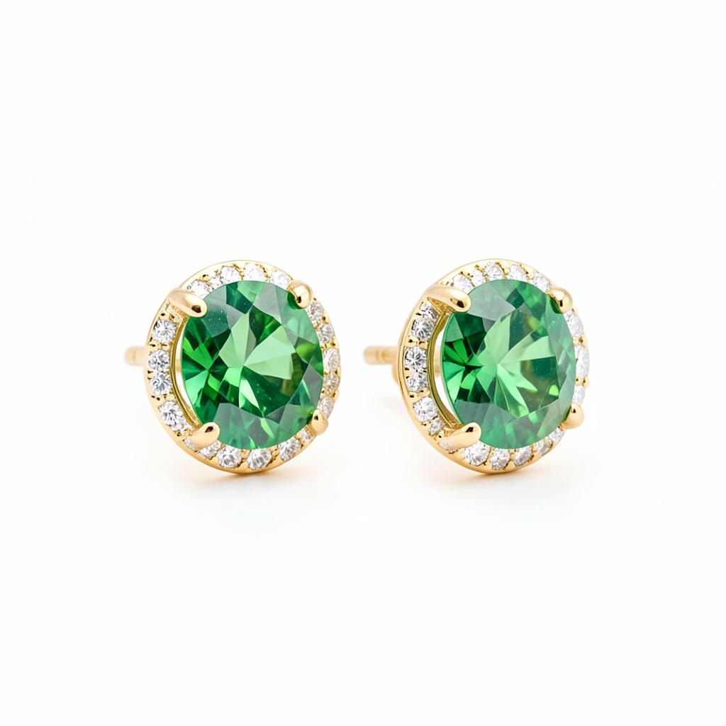 Emerald Halo Studs — Emerald and diamonds